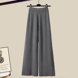 3-teiliges Damen Co-ord Set mit weitem Pullover Bluse und Hose – Graue Hosen
