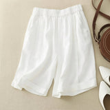 Damen Shorts mit elastischem Bund, umgeschlagenem Saum und Seitentaschen – Weiß