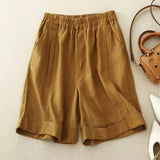 Damen Shorts mit elastischem Bund, umgeschlagenem Saum und Seitentaschen – Orange