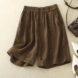 Damen Shorts mit elastischem Bund, umgeschlagenem Saum und Seitentaschen – Braun