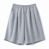 Damen Shorts mit elastischem Bund, umgeschlagenem Saum und Seitentaschen – Blau
