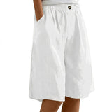 Damen Shorts mit elastischem Bund und Knopf und weitem Bein – Weiß