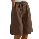 Damen Shorts mit elastischem Bund und Knopf und weitem Bein – Braun