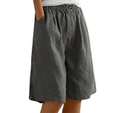 Damen Shorts mit elastischem Bund und Knopf und weitem Bein – Grau