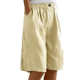 Damen Shorts mit elastischem Bund und Knopf und weitem Bein – Beige