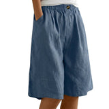 Damen Shorts mit elastischem Bund und Knopf und weitem Bein – Blau