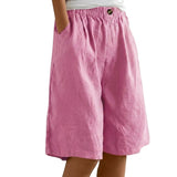 Damen Shorts mit elastischem Bund und Knopf und weitem Bein – Rosa