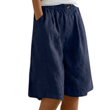 Damen Shorts mit elastischem Bund und Knopf und weitem Bein – Marineblau
