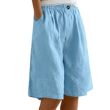 Damen Shorts mit elastischem Bund und Knopf und weitem Bein – Hellblau