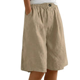 Damen Shorts mit elastischem Bund und Knopf und weitem Bein – Khaki