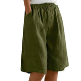 Damen Shorts mit elastischem Bund und Knopf und weitem Bein – Armeegrün