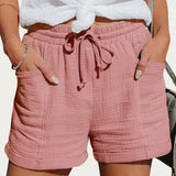 Damen Shorts mit elastischem Bund und Kordelzug sowie aufgesetzten Taschen und umgeschlagenen Säumen – Rosa