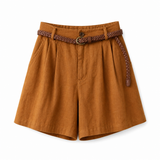 Damen Shorts mit hohem Bund, Falten, Gürtelschlaufen und Seitentaschen – Orange