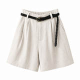 Damen Shorts mit hohem Bund, Falten, Gürtelschlaufen und Seitentaschen – Beige