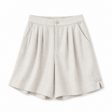 Damen Shorts mit hohem Bund, Knopfverschluss, Falten und Seitentaschen – Beige