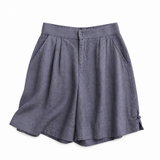 Damen Shorts mit hohem Bund, Knopfverschluss, Falten und Seitentaschen – Blau