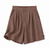 Damen Shorts mit hohem Bund, Knopfverschluss, Falten und Seitentaschen – Braun
