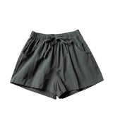 Damen-Shorts mit hohem Bund, Kordelzug und Seitentaschen – Dunkelgrün