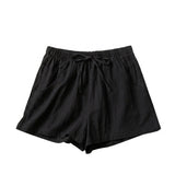 Damen-Shorts mit hohem Bund, Kordelzug und Seitentaschen – Schwarz
