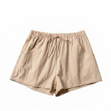 Damen-Shorts mit hohem Bund, Kordelzug und Seitentaschen – Beige
