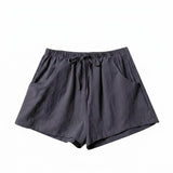 Damen-Shorts mit hohem Bund, Kordelzug und Seitentaschen – Dunkelblau