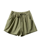 Damen-Shorts mit hohem Bund, Kordelzug und Seitentaschen – Grün