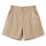 Damen Shorts mit hohem Bund und elastischem Rückenbund sowie Knopfverschluss – Khaki