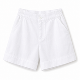 Damen Shorts mit hohem Bund und elastischem Rückenbund sowie Knopfverschluss – Weiß