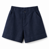 Damen Shorts mit hohem Bund und elastischem Rückenbund sowie Knopfverschluss – Marineblau