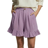 Damen Shorts mit hohem Bund und Falten und Volantsaum und Knopfverschluss – Lila