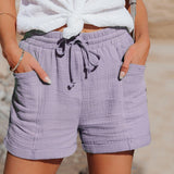 Damen Shorts mit Kordelzugbund und Aufgesetzten Taschen – Lila