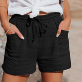 Damen Shorts mit Kordelzugbund und Aufgesetzten Taschen – Schwarz
