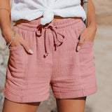 Damen Shorts mit Kordelzugbund und Aufgesetzten Taschen – Pink