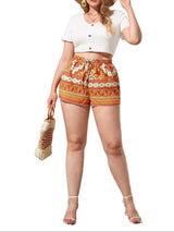 Damen Shorts mit Muster und Kordelzugbund – Orange