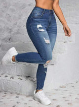 Damen Skinny Jeans mit Rissen in Blau – Blau