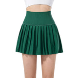 Damen Skort mit hohem Bund, Faltenstruktur und elastischem Bund – Dunkelgrün