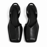 Damen Slingback Flache Schuhe mit Quadratischer Spitze – Schwarz