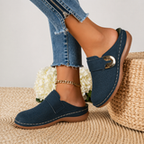 Damen Slip-On Loafer mit Schnallenriemen und Perforiertem Obermaterial – Blau