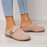 Damen Slip-On Loafer mit Schnallenriemen und Perforiertem Obermaterial – Beige