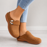 Damen Slip-On Loafer mit Schnallenriemen und Perforiertem Obermaterial – Dunkelbraun