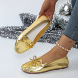 Damen Slipper-Loafer mit Schleifendetail und Genähter Oberfläche – Gold
