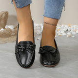 Damen Slipper-Loafer mit Schleifendetail und Genähter Oberfläche – Schwarz
