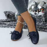 Damen Slipper-Loafer mit Schleifendetail und Genähter Oberfläche – Marineblau