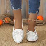 Damen Slipper-Loafer mit Schleifendetail und Genähter Oberfläche – Weiß