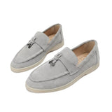 Damen-Slipper mit Quasten-Detail und flacher Sohle – Grau
