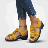 Monika - Damen Sommer Serie Blumen Plateau Sandalen – Gelb