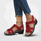 Monika - Damen Sommer Serie Blumen Plateau Sandalen – Rot