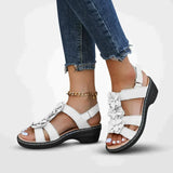 Monika - Damen Sommer Serie Blumen Plateau Sandalen – Weiß