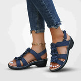 Monika - Damen Sommer Serie Blumen Plateau Sandalen – Blau