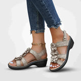 Monika - Damen Sommer Serie Blumen Plateau Sandalen – Golden
